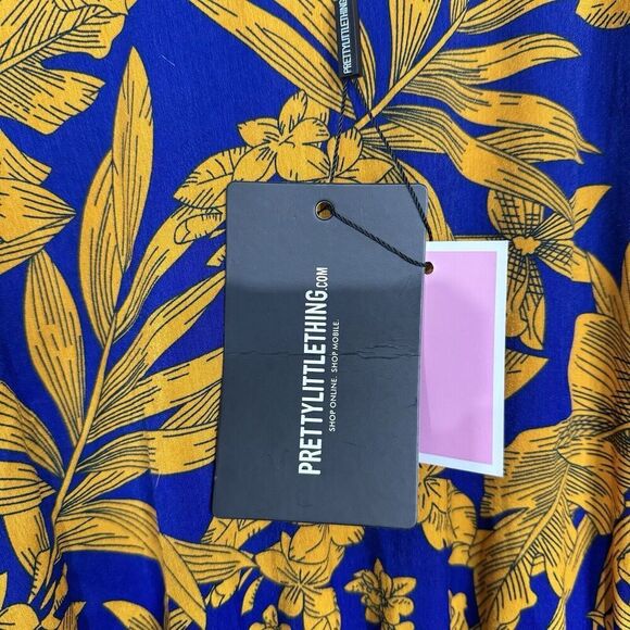 PrettyLittleThing Cobalt Tropical Print Batwing Split Leg Maxi Dress Sz 10 NWOT - Picture 6 of 11